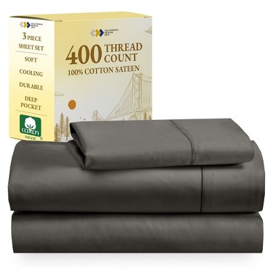 Cotton Sheets Set - Softest 400 Thread Count Bed Sheets, 100% Cotton Sateen, Cooling, Deep Pocket by California Design Den