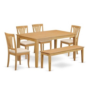Dining Room Set 6 Piece Table & Chairs Bench - Oak Finish Kitchen Set 36x60 Inch - 1 of 4