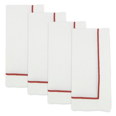 Rust Embroidered Line Design Cotton Napkins, Set of 4
