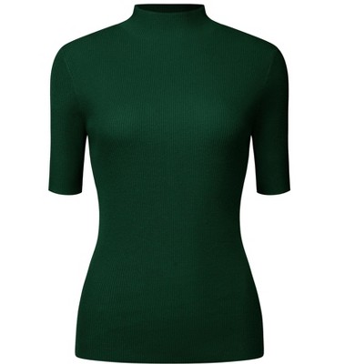 Hobemty Women's Mock Neck Slim Fit Short Sleeve Basic Knitted Blouse