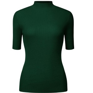 Hobemty Women's Mock Neck Slim Fit Short Sleeve Basic Knitted Blouse - 1 of 4