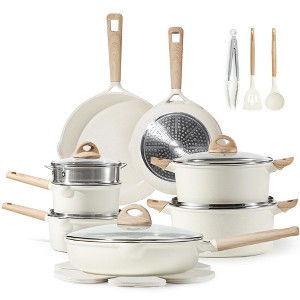CAROTE 21PCS Pots and Pans Set Non Stick, Kitchen Cookware Sets, Kitchen Induction Pots and Pans, Pot and Pan Sets for Cooking, Cream White - 1 of 4