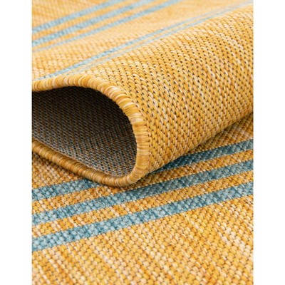 Yellow and Aqua Striped Outdoor Rectangular Rug 4' x 6'