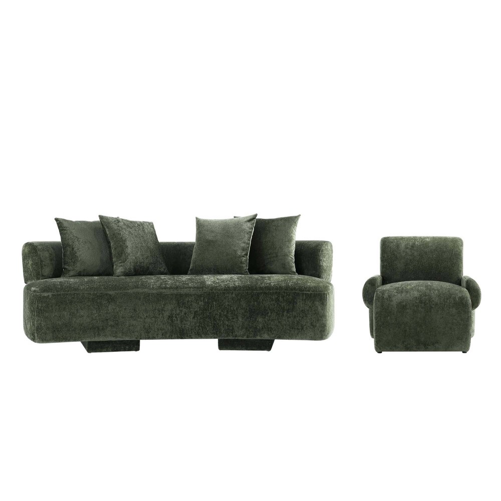 Manhattan Comfort 2pc Verandah Chenille Upholstered 90.6" Sofa and Accent Chair Set Olive Green