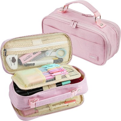 Fmeida Pencil Case, Large Capacity Pencil Case Organizer; Double Zipper Storage Bag Black