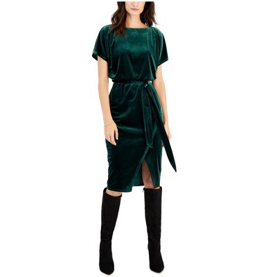 Kensie Womens Velvet Boatneck Midi Dress