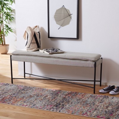 Light Grey Linen Cushioned Minimalist X Bench