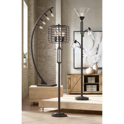 Adjustable Tiger Bronze Edison Floor Lamp with Seedy Glass Shades