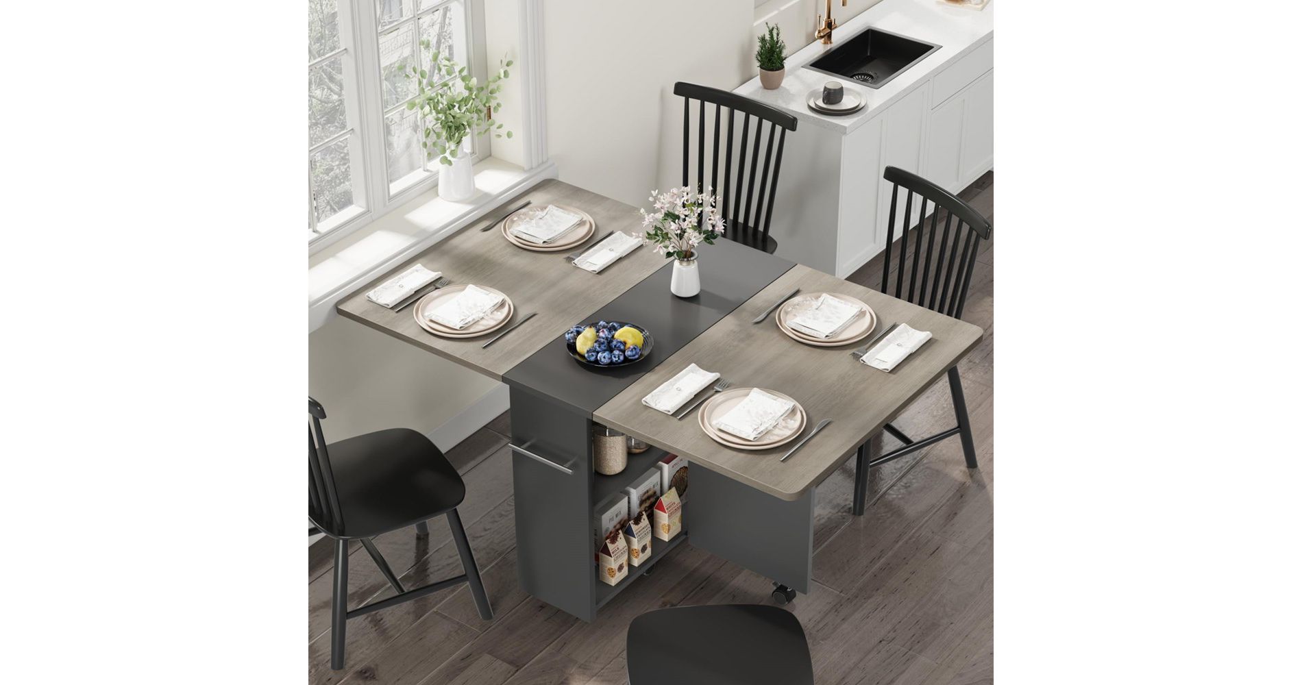 Folding Dining Table with 2 Storage Racks