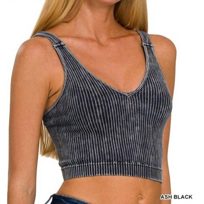 Women's Ribbed V-Neck Cropped Top - ZENANA