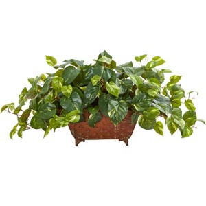 Nearly Natural Pothos Artificial Plant in Metal Planter - 1 of 1