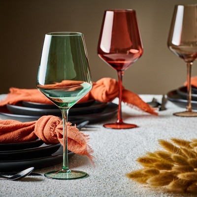 Set of 6 Multi-Colored Hand-Blown Crystal Wine Glasses