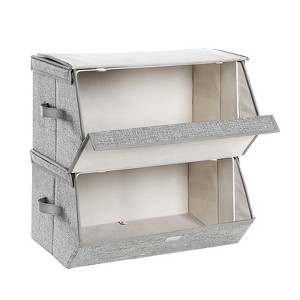 SONGMICS Set of 2 Stackable Storage Bins Fabric Storage Boxes Closet Organizers with Lids and Front Windows - 1 of 4
