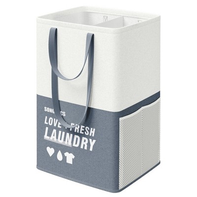 SONGMICS 23.8 Gallon (90L) Laundry Baskets Foldable Laundry Hamper with 2 Compartments Water-Repellent