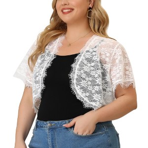 Agnes Orinda Women's Plus Size Sheer Lace Open Front Lightweight Elegant Shrugs - 1 of 4