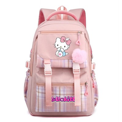 Paaaawaters Cute Plaid School Backpack for Girls with Multiple Pockets Pom Pom Charm Pink