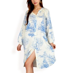 Anna-Kaci Women's Printed Button-Up Long Sleeve Shirt Dress with Relaxed Fit - 1 of 4