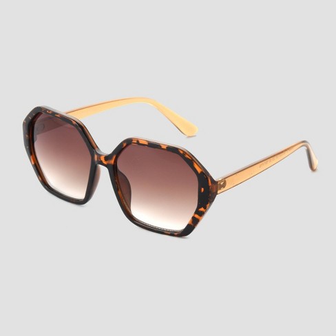 Women's Oversized Plastic Geo Sunglasses - Universal Thread™ Brown - image 1 of 4