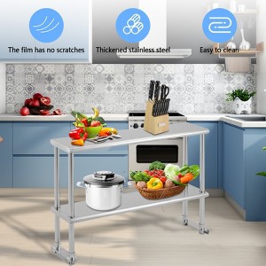 Stainless Steel Work Table,NSF Steel Double Shelf,Commercial Adjustable Double Shelf 2 Tier for Restaurant, Workshop and Kitchen,Silver - 1 of 4