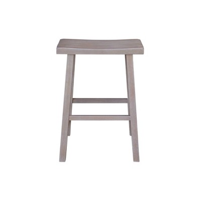 Washed Gray Taupe Solid Wood Saddle Style Counter Stool
