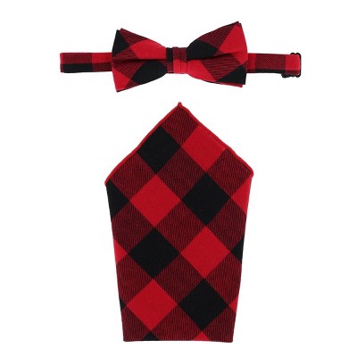 CTM Men's Cotton Buffalo Plaid Bow Tie and Handkerchief Set