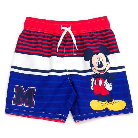 Disney Mickey Mouse Little Boys' Printed Elastic Waist Drawstring Board Shorts Navy Red 6