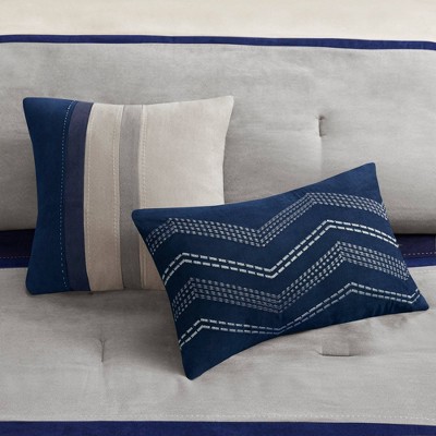 California King Blue Faux Suede Comforter Set