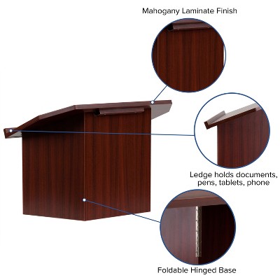 Mahogany Foldable Tabletop Lectern with Slanted Top and Ledge