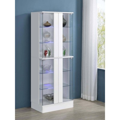 White High Gloss Lighted Glass Curio Cabinet with Shelves