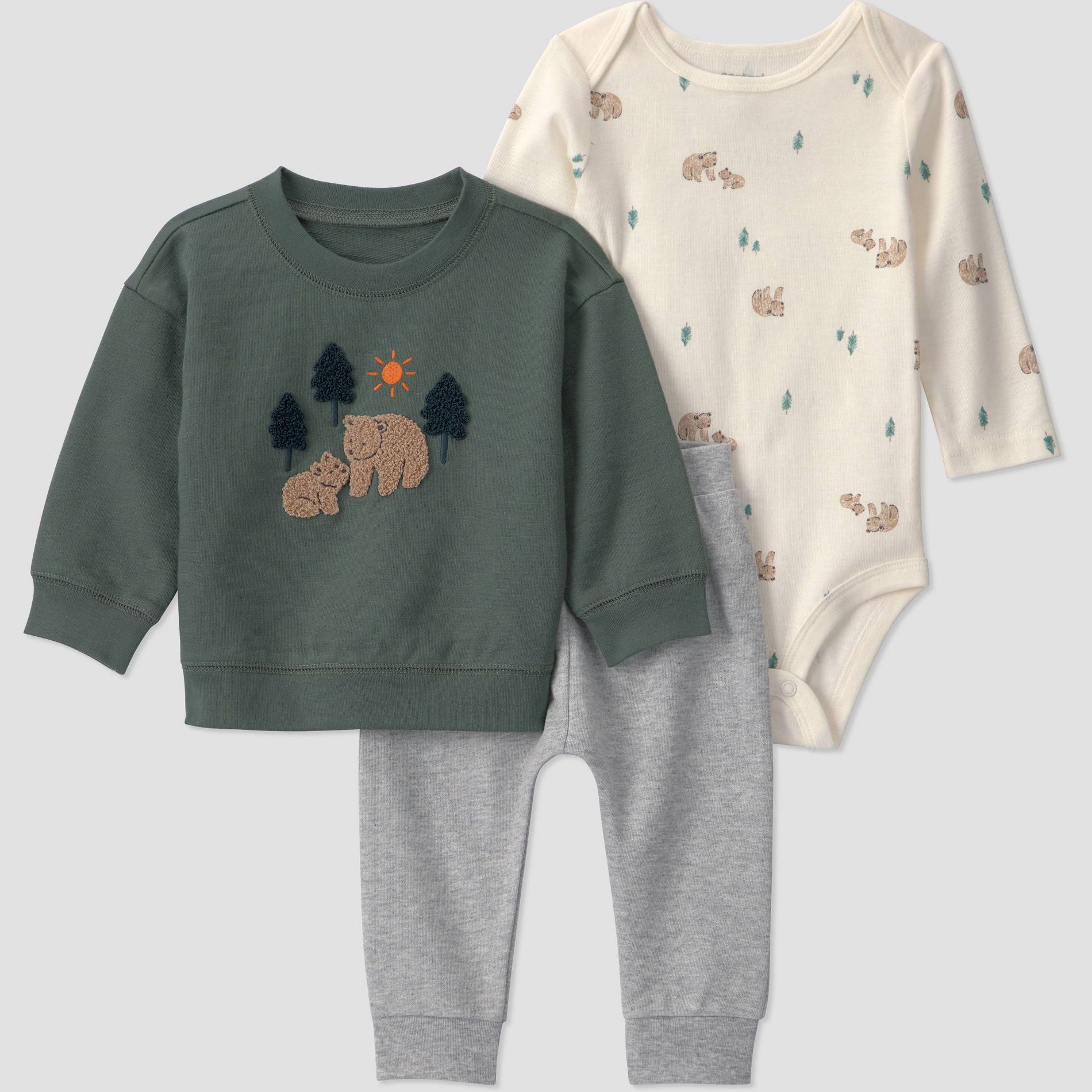 Carter's Just One You® Baby Boys' 3pc Bear Sweatshirt with Long Sleeve Bodysuit and Jogger Pants Set - Green