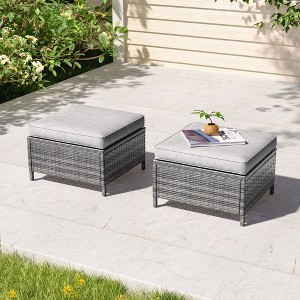 Sonkuki 2-Piece Ottomans with Solution-Dyed Fabric Cushion, All-Weather Wicker Ottomans, Ideal for Patio - 1 of 4