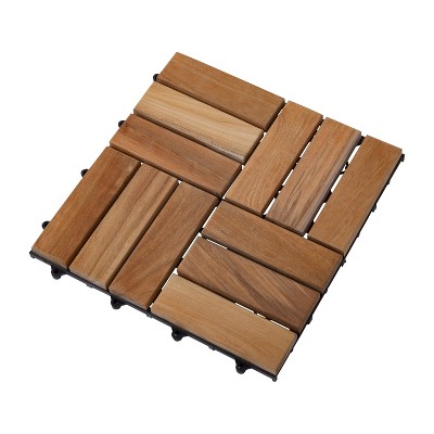 Natural Teak Wood Interlocking Deck Tiles, 12 Slat, 10 sq ft