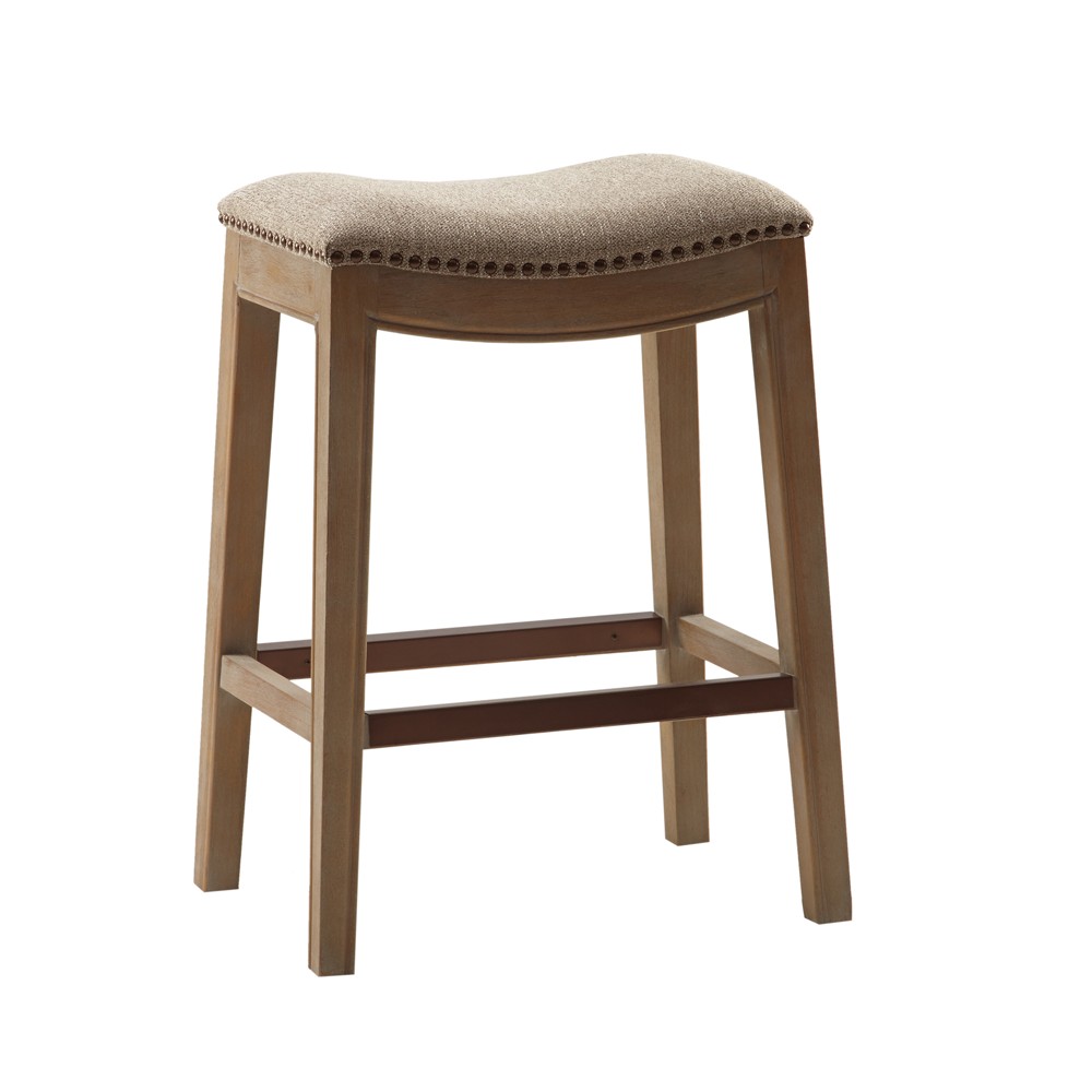 Photos - Chair Madison Park Westley Saddle Counter Height Barstools Linen: 27" Upholstered, Wood Legs, 300 lbs Capacity