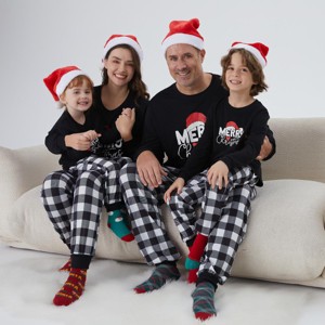 PATPAT Christmas Pajamas for Family Matching Sets Funny Glow In Dark Christmas hat Long Sleeve Sets Black - 1 of 4