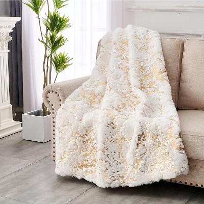 NicBex Luxury Chinchilla Faux Fur Gilded Throw Blanket for Bed Chair Sofa