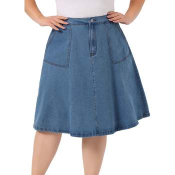 Agnes Orinda Women's Plus Size Button Down Casual A-Line Pockets Midi Jean Skirts