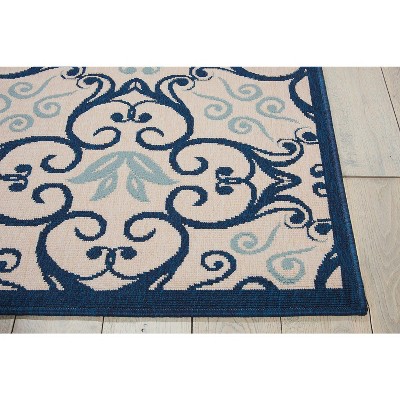 Ivory and Navy Floral Synthetic 5' x 7' Area Rug
