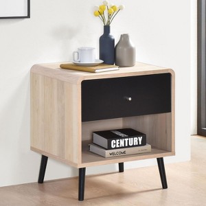 Kings Brand Furniture Nathan Side End Table with Drawer Open Shelf, Bedroom Bedside Nightstand for Living Room, Dining Room, Office, Oak/Black - 1 of 4