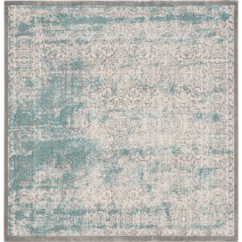 7'x7' Solid Loomed Square Area Rug Turquoise/Ivory - Safavieh