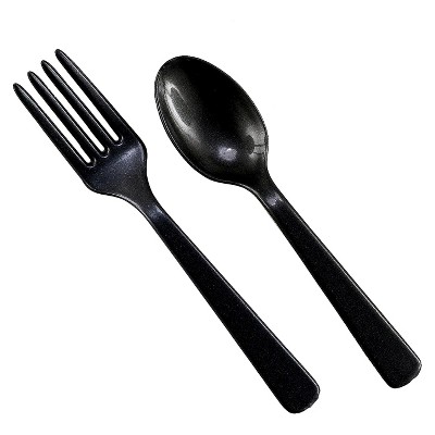 16ct Black Disposable Fork & Spoon Set