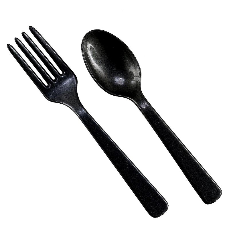 16ct Black Disposable Fork & Spoon Set, 1 of 2