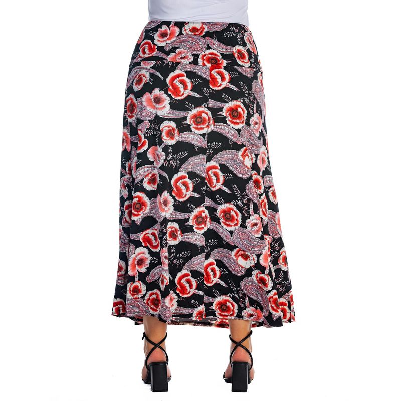 Womens Plus Size Black and Red Floral Maxi Skirt, 3 of 5