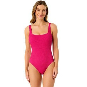 Anne Cole Women's Live In Color Textured Classic Square Neck One Piece Swimsuit - 1 of 4