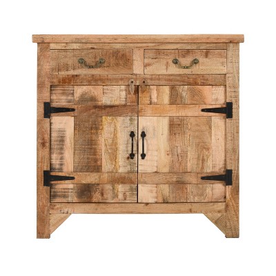 The Urban Port 39" Artisanal Farmhouse Style 2 Drawer Mango Wood Cabinet Console with 2 Door Storage Rustic Brown
