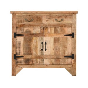 The Urban Port 39" Artisanal Farmhouse Style 2 Drawer Mango Wood Cabinet Console with 2 Door Storage Rustic Brown - 1 of 4