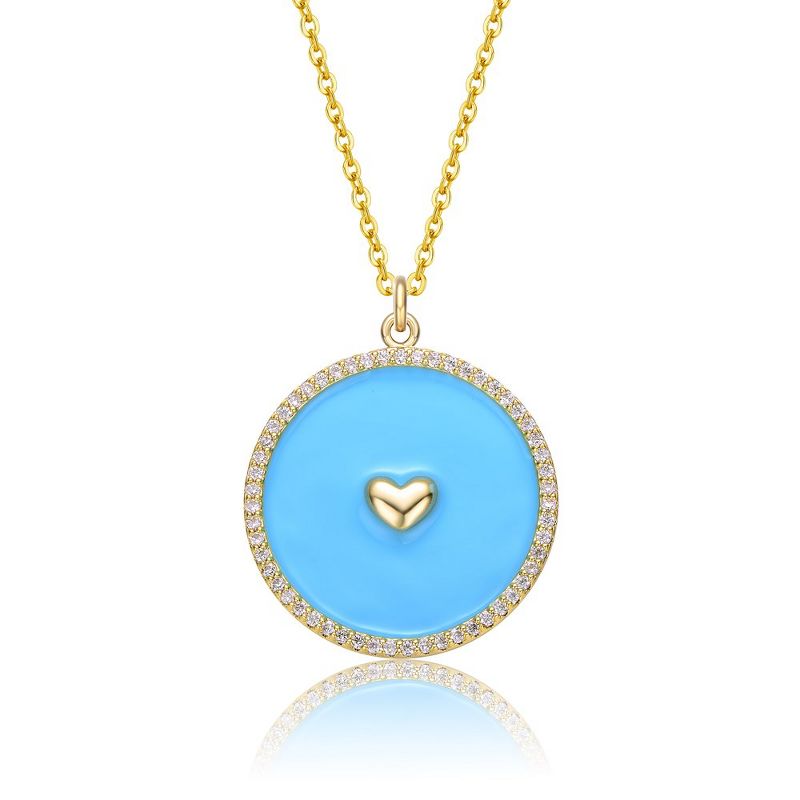14k Yellow Gold Plated with clear Cubic Zirconia and Colored Enamel Round Pendant Necklace, 1 of 3