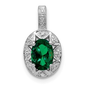 Black Bow Jewelry Rhodium Plated Sterling Silver, Gemstone & Diamond Pendant, 8 x 16mm - 1 of 4