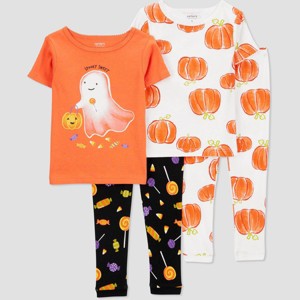 Carter's Just One You® Toddler Girls' Short Sleeve 4pc Halloween Ghosts and Pumpkins Pajama Set - Black/Orange - 1 of 4