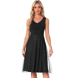 INSPIRE CHIC Women's Sequin Lace V Neck Sleeveless Wedding Guest Dress - 1 of 4