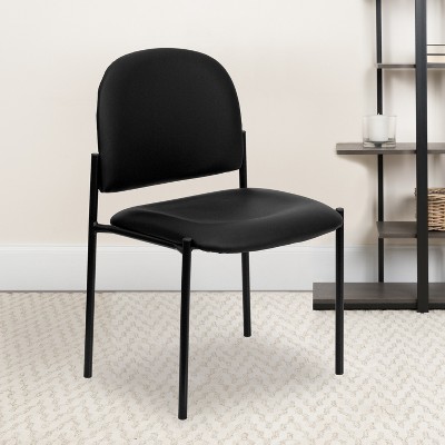 Sleek Black Vinyl Metal Stacking Side Chair